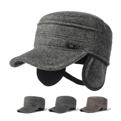 Herbst Winter Militär Caps Herren Samt Dicke Wolle Papa Hut Mittleren Alters und Ältere Outdoor Winddicht Gehörschutz Warm Flat Top Hut