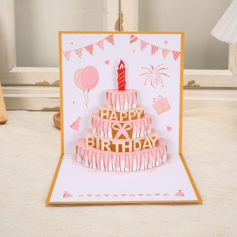 3D Stereo Birthday Card Color Birthday Cake Advanced Paper Carving Folding Blessing Card Birthday Gift Card