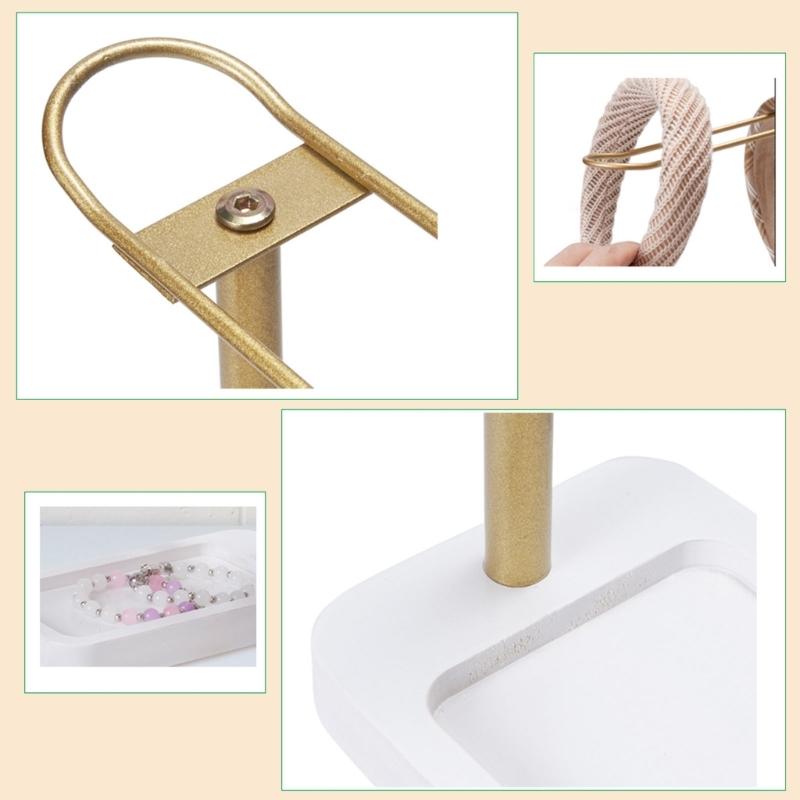 Contemporary Headband Display Stand Wooden Base Scrunchie Holder Space Saving Hair Accessories Organiser for Bedroom