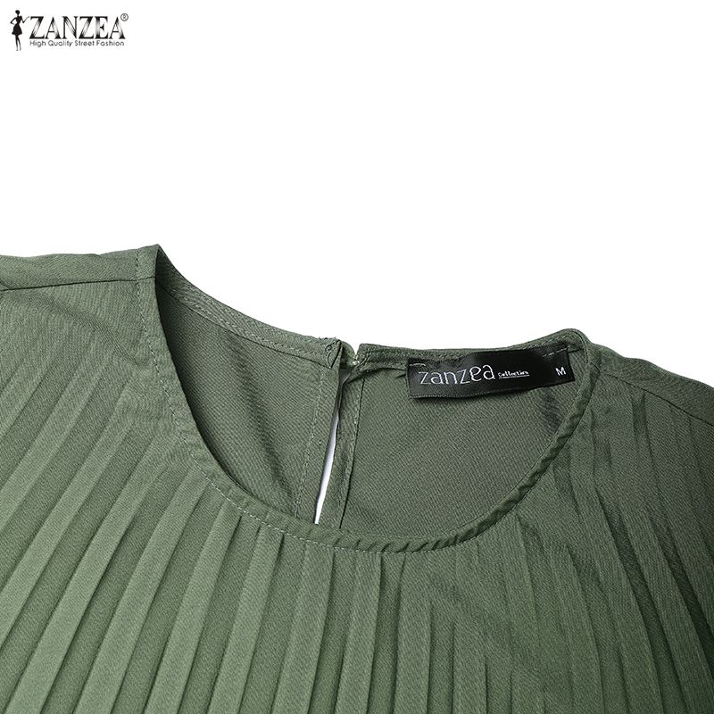 ZANZEA Dámské ležérní šaty s kulatým výstřihem, volné, s dlouhým rukávem, plisované, dlouhé