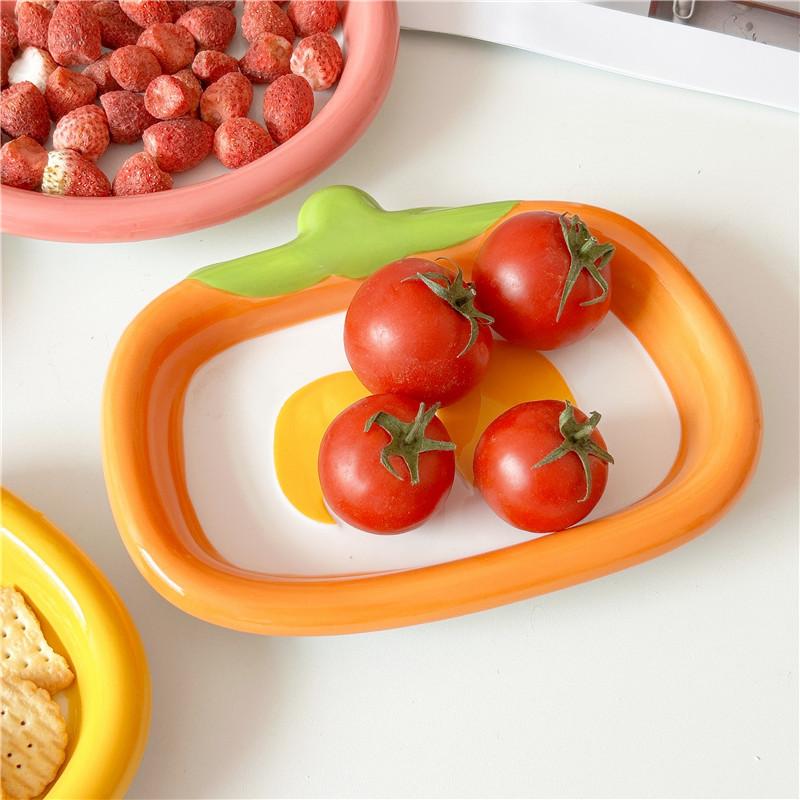 Ceramic Fruit Plate, Dried Fruit Snack Plate, Cute Strawberry Shape Plate, Personalized Underglaze Color Household Snack Plate