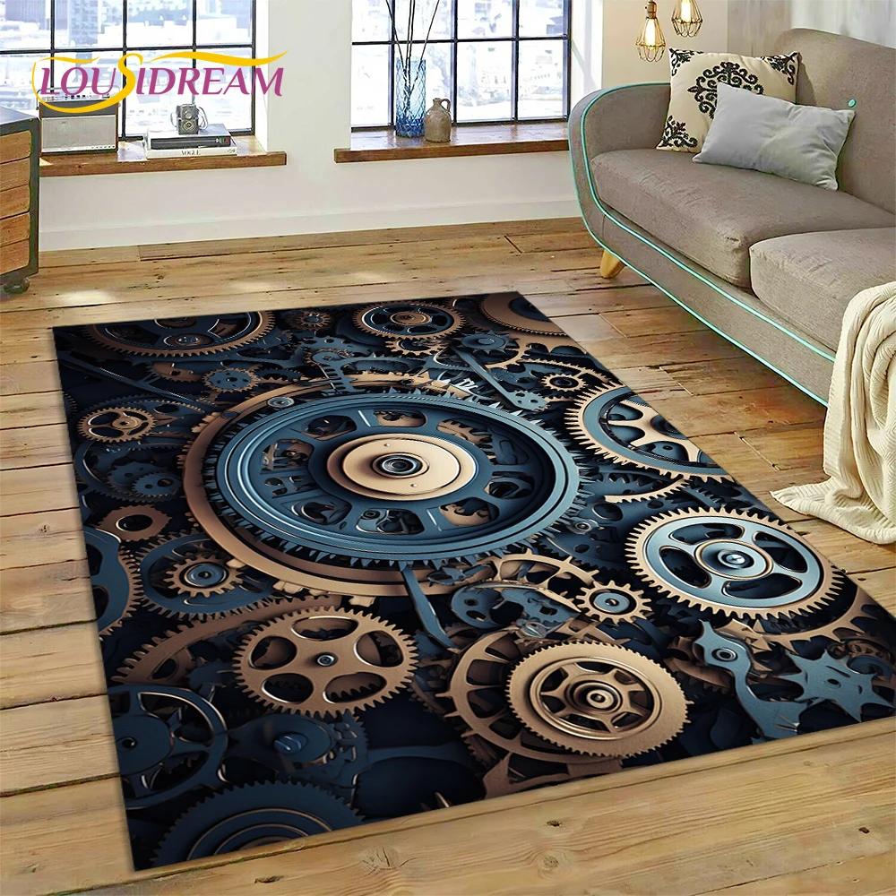 3D Mechanical Cogs Gears Steampunk Rug Carpet for Living Room Bedroom Decor,floor Mat Non-slip Decoration for Sofa Doormat Gifts