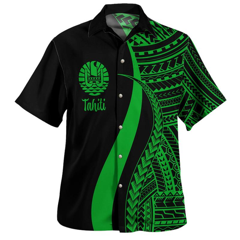 Tahiti Hawaiian Shirts Men Colorful Tahitian Polynesian Short Sleeves Lapel Blouse Tops Summer Casual Button Shirt