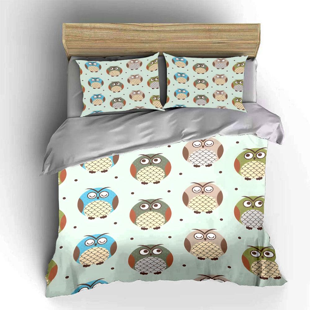 Cute Owl Pattern in Pastel Tones Bedding Duvet Cover Set  (1*Duvet Cover 2*Pillowcases, without duvet insert)