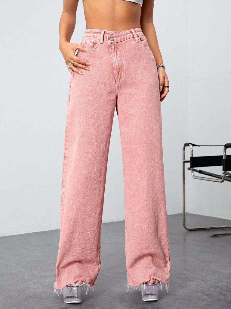 2025 Autumn High-Waisted Wide-Leg Washed Light-Color Casual Jeans