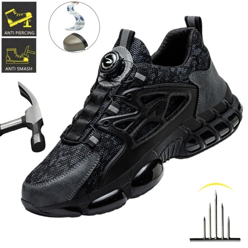 Plus Size Rotating Button Safety Shoes Men Anti-Smash Anti-Puncture Work Shoes Security Protective Mining Boots Male