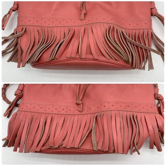 J&M DAVIDSON Handtasche Semi Umhängetasche Leder Rosa Carnival Kordelzug Fransen