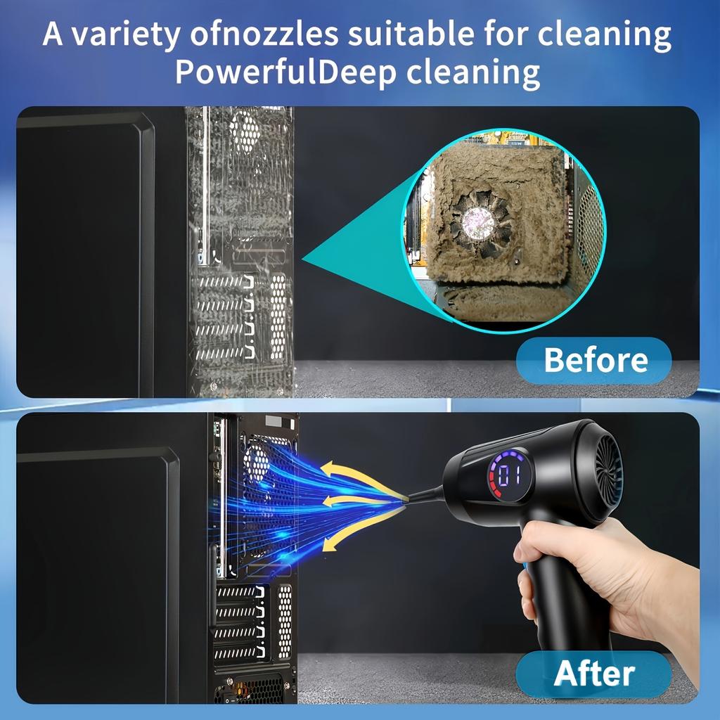 Electric Air Duster,51000 RPM 4 Speed Cordless Air Blower with LCD Display, Portable Built-in LED Light Air Dusters for Computers Keyboard Cleaner