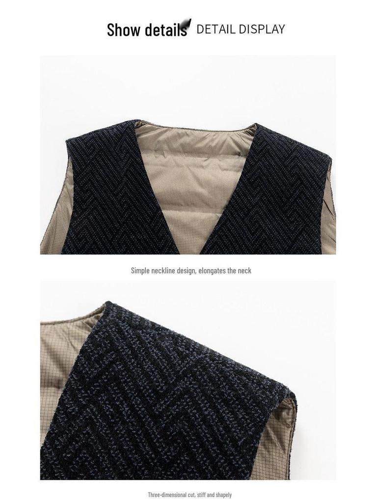 2025 Autumn/Winter Men's Corduroy V-neck Down Vest - Warm Vest for Middle-aged & Elderly