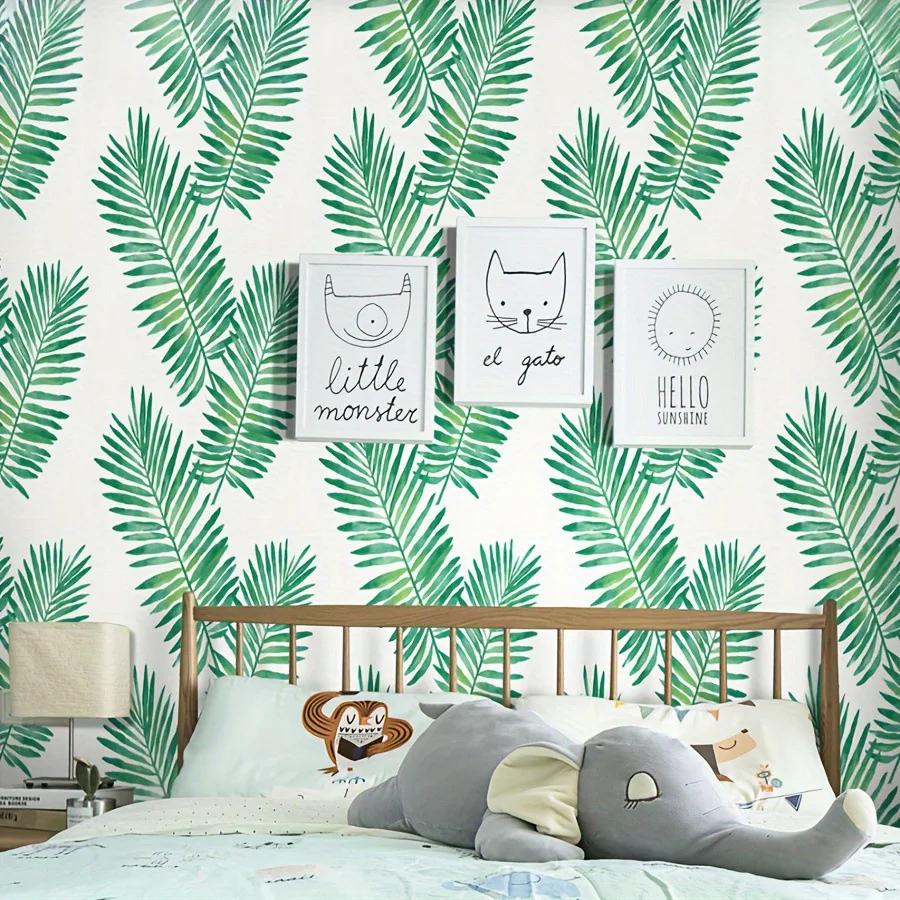 Tropical Palm Peel and Stick Wallpaper Removable Green White Vinyl Self Adhesive Wallcovering for Living Room Bedroom home decor