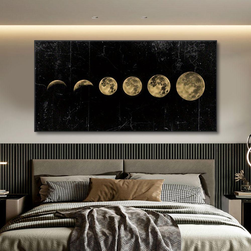 Wandkunst Mondphasen Gold Schwarz Poster Ästhetische Leinwand Kunstdrucke Abstrakte Malerei Wandbild für Wohnzimmer Heimdekoration