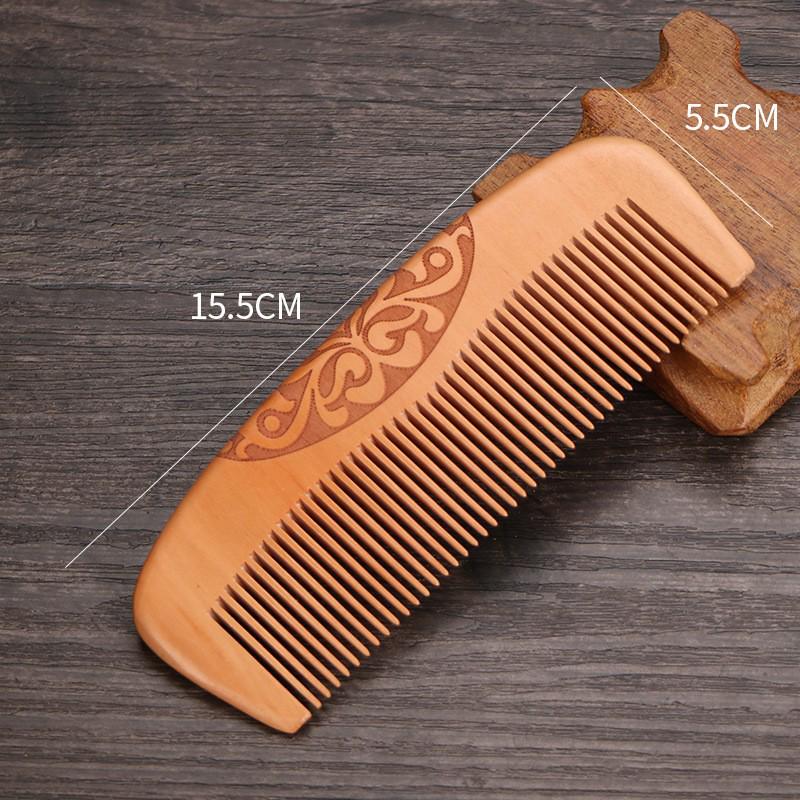 Boutique Peach Wood Comb - Hand-Carved Sandalwood with Auspicious Clouds Design, Personalized Logo Option.