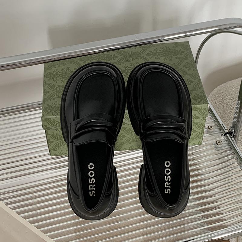 

Woodpecker Retro Black Women s Round Toe Leather Shoes with Thick Sole & French Heels for Autumn 2025 40