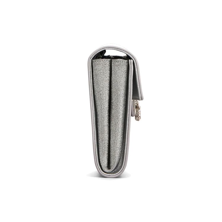 Roger Vivier RV Glitter Buckle Chain Fabric Envelope Clutch Shoulder Crossbody Bag Women bags Gray RBWAMZD0200MH1B200