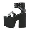 Gdgydh Black Punk Gothic Platform Sandals Open Toe Buckle Strappy Sexy Rivets Thick Heels Footwear Summer Shoes for Women