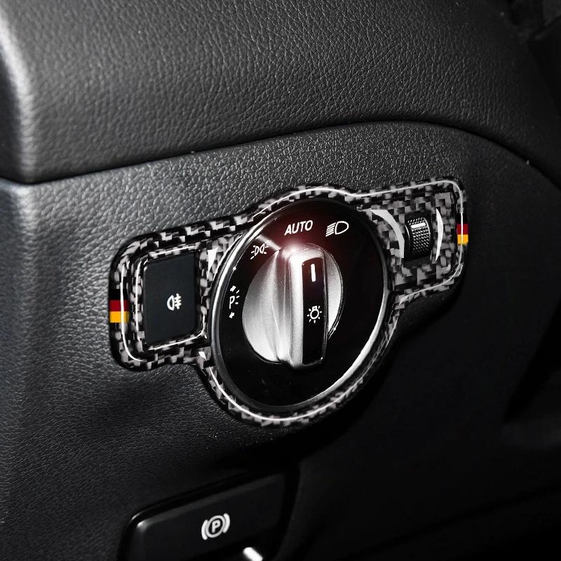 Carbon Fiber For Mercedes Benz W204 W212 W176 CLA GLA GLE GLK GL A B C E Class Headlight Switch Cover Trim Sticker