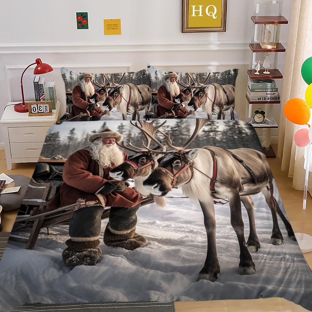Jultomte Älg 3D-tryckt Polyester Örngott Täcke Två- eller Tredelat Set Tillgängligt
