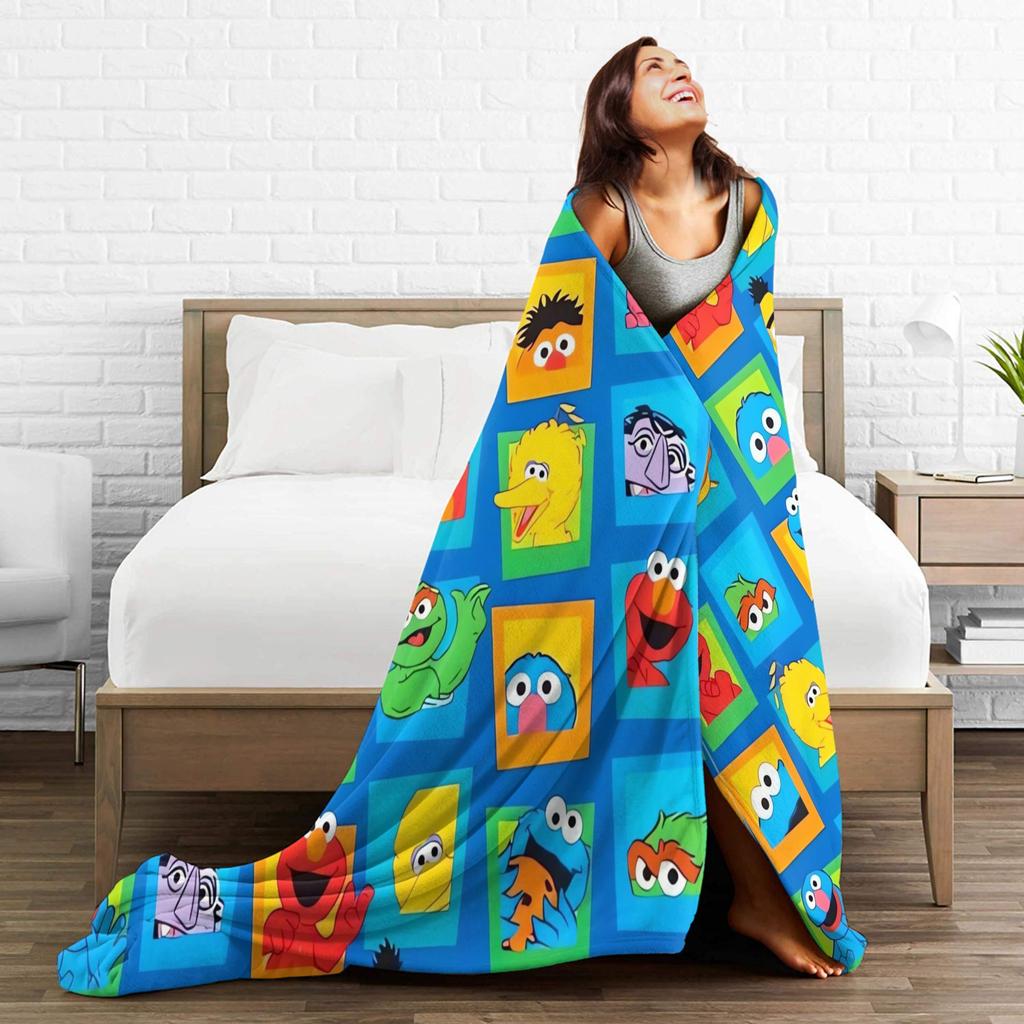 S-Sesames Streets Tango Elmo & Grover Blanket Soft Fluffy Plush Throw Blanket For Child Living Room Flannel Bedspread Bed Cover