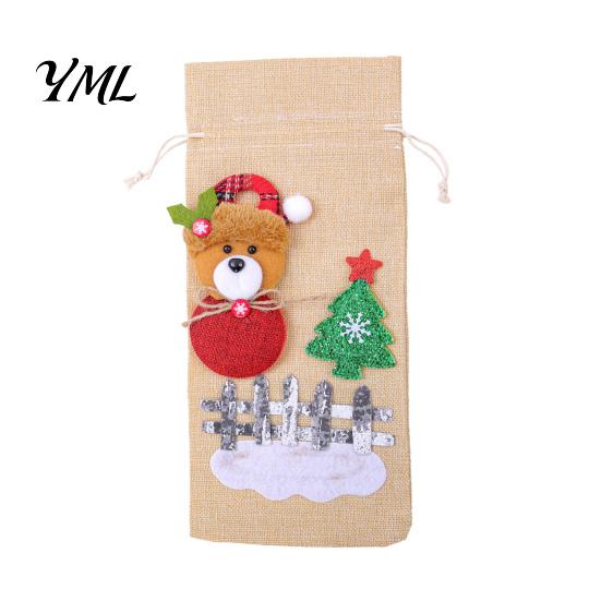 Decorative Wine Bottle Holders Christmas Cover, Santa Claus/Snowman/Elk/Bear Gift Bag with Sticker Decals, Holiday Winter Home Accents Party