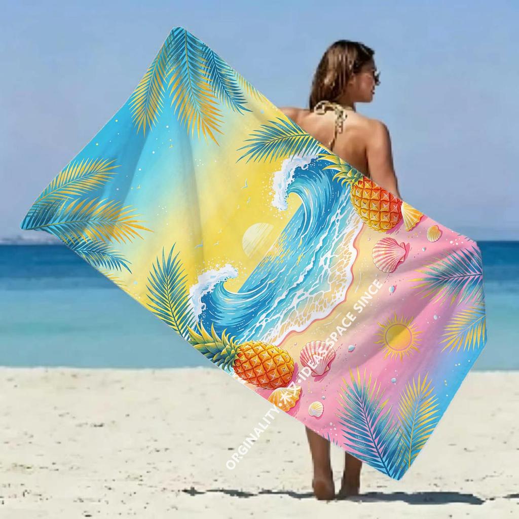 Tropical Pineapple Beach Sunset Towel Patterned Sunscreen And Windproof Suitable For Swimming Pool Camping Travel