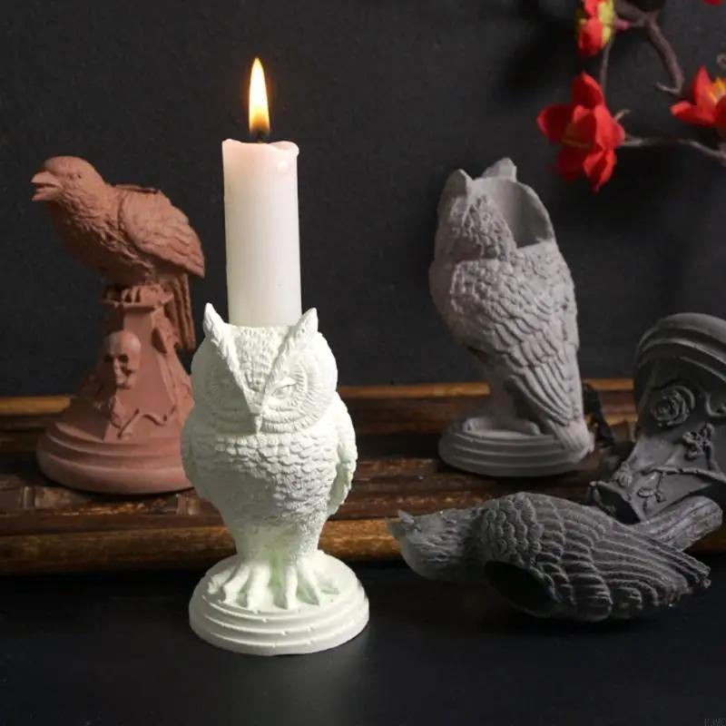 3D Owl Candlestick Silicone Mold Retro Crow Candlestick Resin Casting Mold DIY Resin and Gypsum Casting Mold Happy Halloween