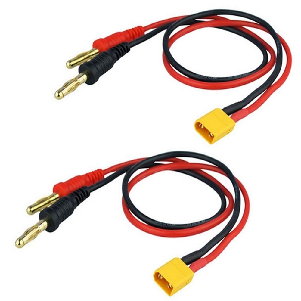 Nikitea Yiqigou 2pcs XT30 Male Plug Connector Adapter to Convert 30cm 16AWG Cable Wire to 4mm Banana Plug Connector Adapter 4.0mm