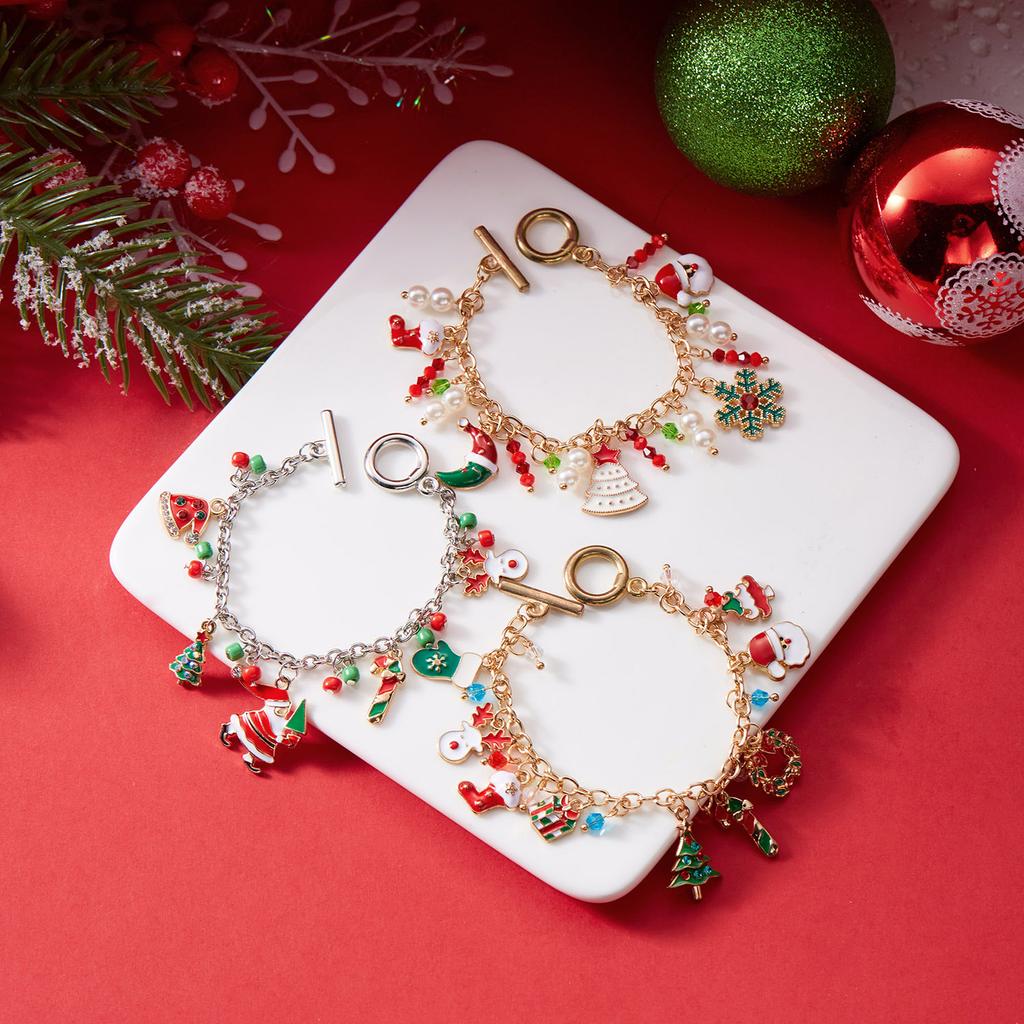 Cute Christmas Series Santa Claus Tree Elk Pendant Bracelets for Women Handmade OT Chain Thanksgiving Xmas Party Jewelry Gifts