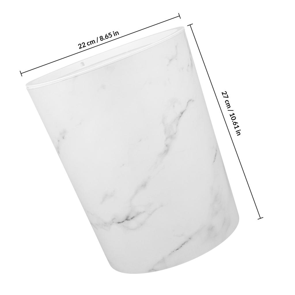 Marble Pattern Trash Can Black Plastic Large Capacity Round Wastebasket for Living Room Kitchen Bathroom Office