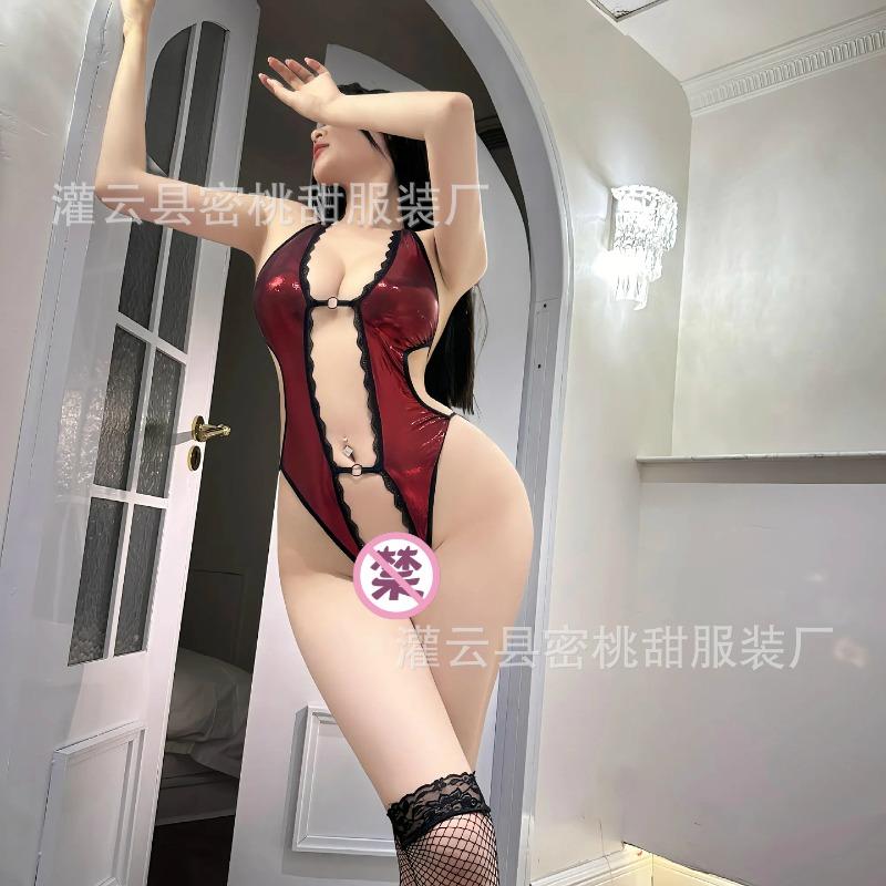 Sexy Lingerie Sexy Temptation Neck Bronzing Onesie Outdoor Dating Open Gear Free Uniform