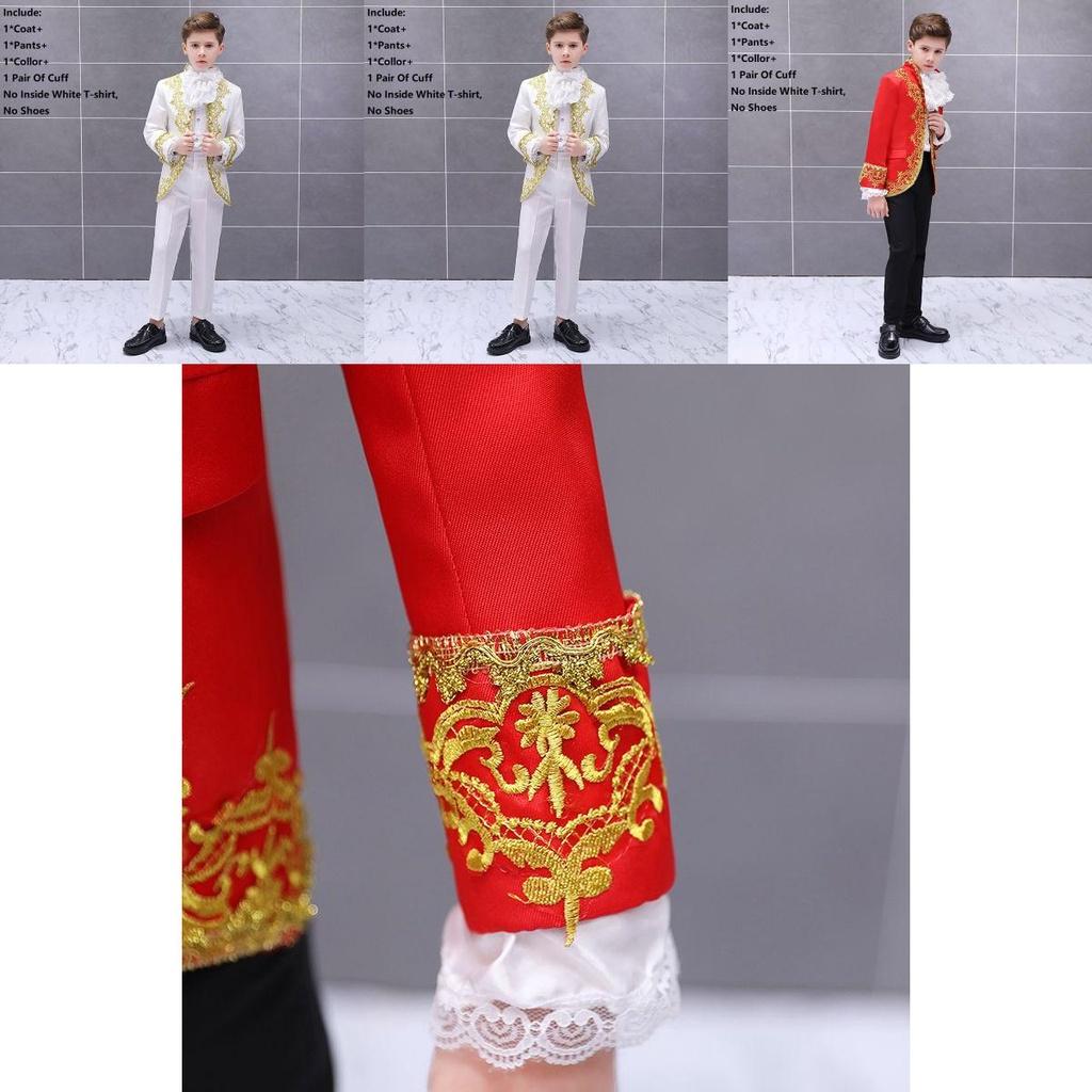 Prince Child Royalty Halloween Costume Boy Gold Flower Cospaly King Clothes