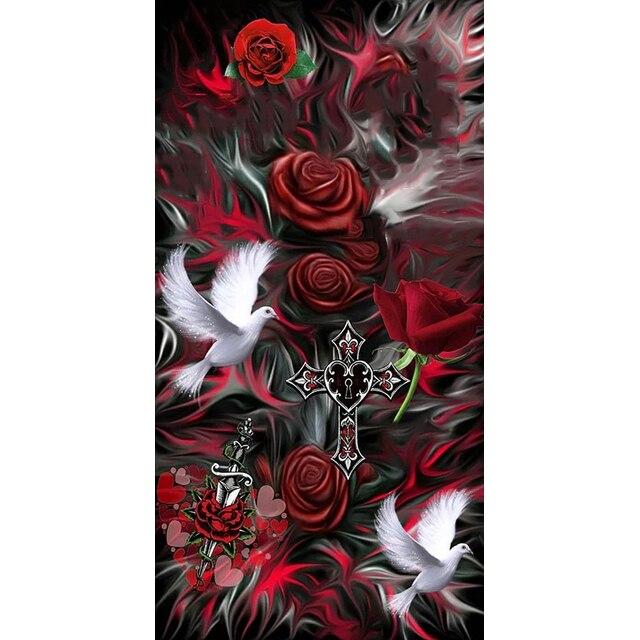 Fantasy Gothic Lebka Květina Diamantový obraz Holubice Růže Plná Diamantová výšivka Kutilská sada křížkového stehu Mosaic kamínky Q389