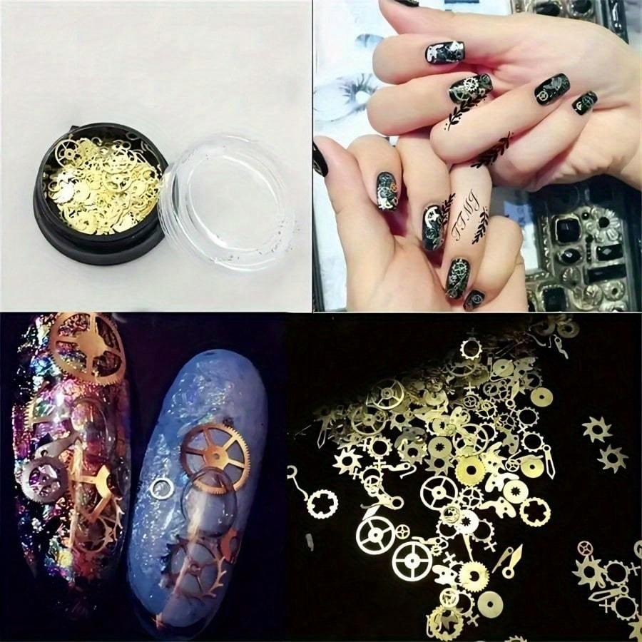 15g/box Nail Art Accessory Metallic Gear Steampunk Mechanical Time Gear & Christmas Decoration Piece DIY Nail Charms Nail Gems Nail Supplies