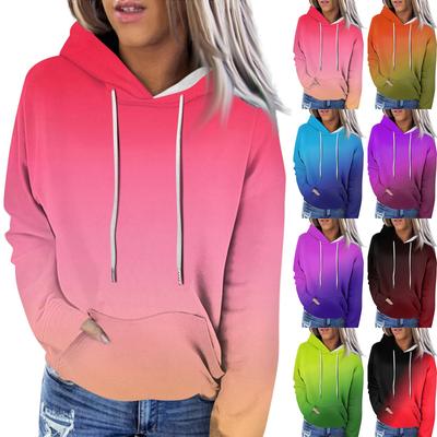 Women's Fashion Casual Long Sleeve Gradient Print Hooded Sweatshirt