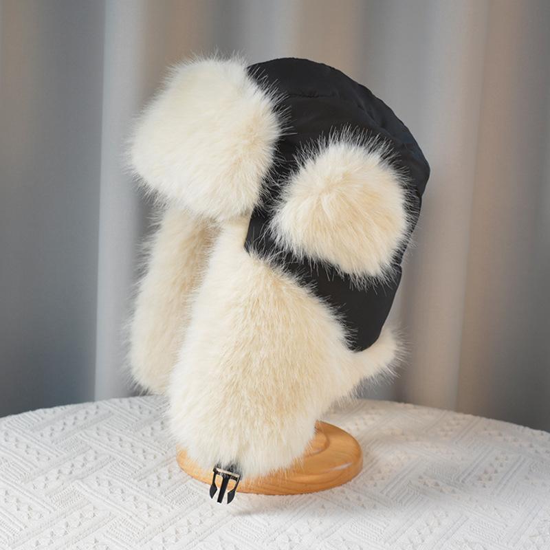 

Жіноча осінь-зима тепла потовщена капелюх для захисту вух холодна хутряна оксамитова шапка-бомбер на відкритому повітрі солодкі милі капелюхи Lei Feng One Size чорний