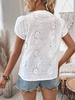 Wind New Women's Outward Bound Clothing Hollow Lace V-Neck Cardigan Short Sleeve Shirt for Women