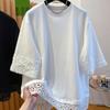 Tops Women Summer Large Size T-shirt Lace Comfortable  Loose Printed Casual Pullover T-shirt Top