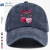 pc ThreeDimensional Flat IronOn Cherry Baseball Cap Crocheted PinkPurple Heart Cherries with Green Leaf Vines Accented wit
