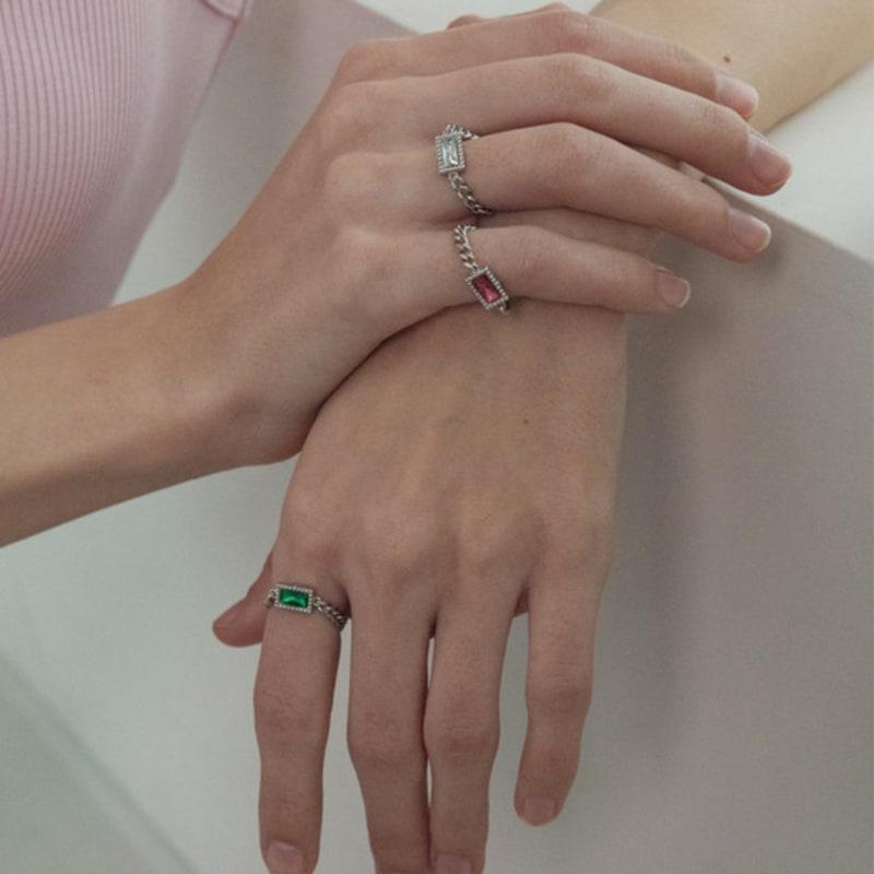 MERRYMOTIVE Square Color Cubic Surgical Chain Ring (3color)