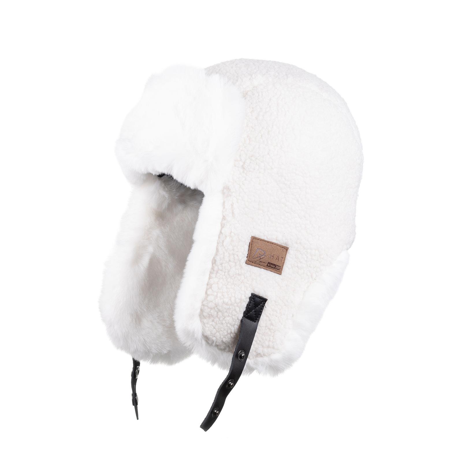 

Cap men s and women s autumn and winter Lei Feng hat fleece winter ear protector thickened warm pilot windproof and cold hat білий