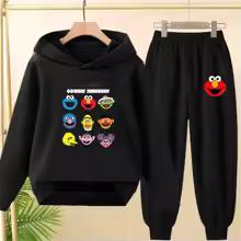 Pink Children Hoodie Black Boys Girls Toddler 3-12 Years Sports Coat Top+Pants Casual Sesame Street ELMO Sweatshirt Set Autumn