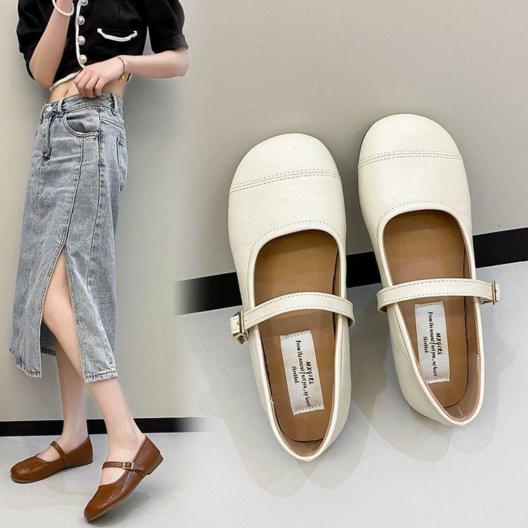 Weiß Runde Kopf Flache Flache Mund der Einzelnen Schuhe Weibliche Sommer Retro Weichen Boden Mary Jane Schuhe