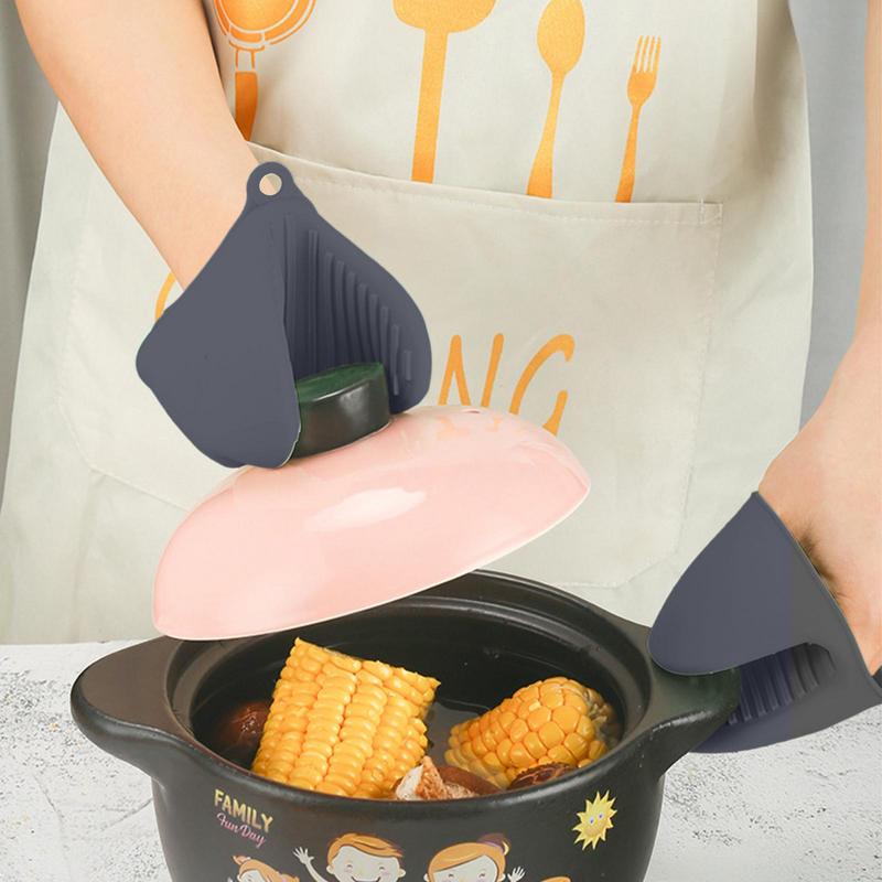 Dicke Silikon-Ofenhandschuhe Hitzebeständig Mikrowellen-Griffe zum Kochen Rutschfest Verbrühschutz Topflappen-Clips für die Küche