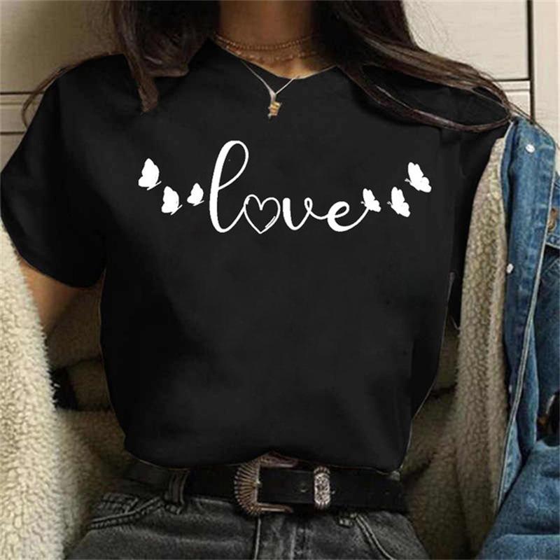 Cute Women's Summer Tee with Love Heart Pattern - Fashion Short Sleeve Top