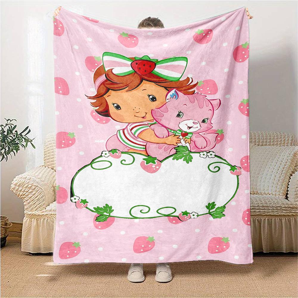 1Pc Strawberry Shortcake'S Sweet Adventure Blanket For Couch Bed Plush Cozy Fuzzy Blanket Super Soft Warm Blankets For Fall And Winter 0918257