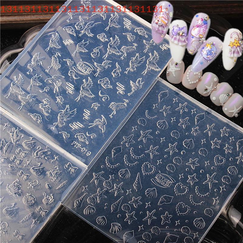 High Transparent DIY Nail Art Decor Templates Crane Swan 3D Curved Nail Art Mold with Auspicious Clouds Starfish Conch Design