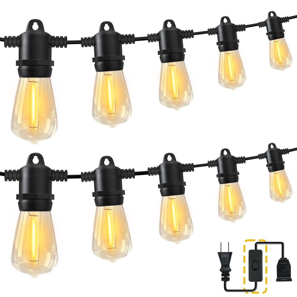 Benature LED String Warm Extension Cord with 16 PC E12 Indoor Camping Christmas Shopping Lights, Outdoor, Rainproof, White, 14.8m Switch, Bulbs,