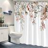 1 Elegant floral watercolor shower curtain-white and pink roses with green leaves and red berries, machine washable for bathroom