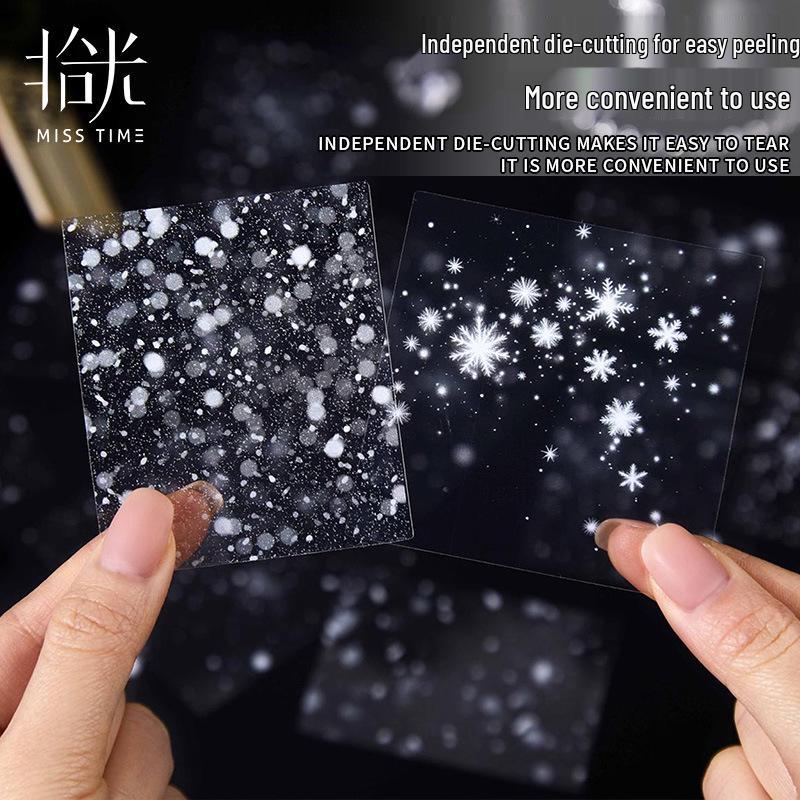 Shí Guāng Snow Series PET Stickers: Winter Snowflake & Scene Decorations for Journaling & Collage, 6 Styles