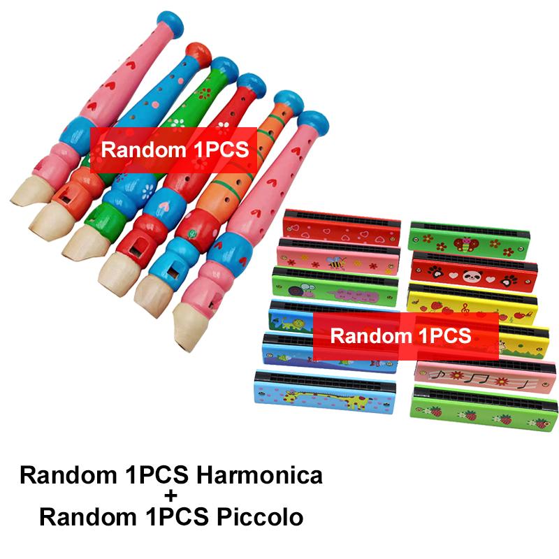 Colorful Wooden Cartoon Flute & Harmonica Wood Music Instrument Toys for Kids Early Educational Musical Toys for Children
