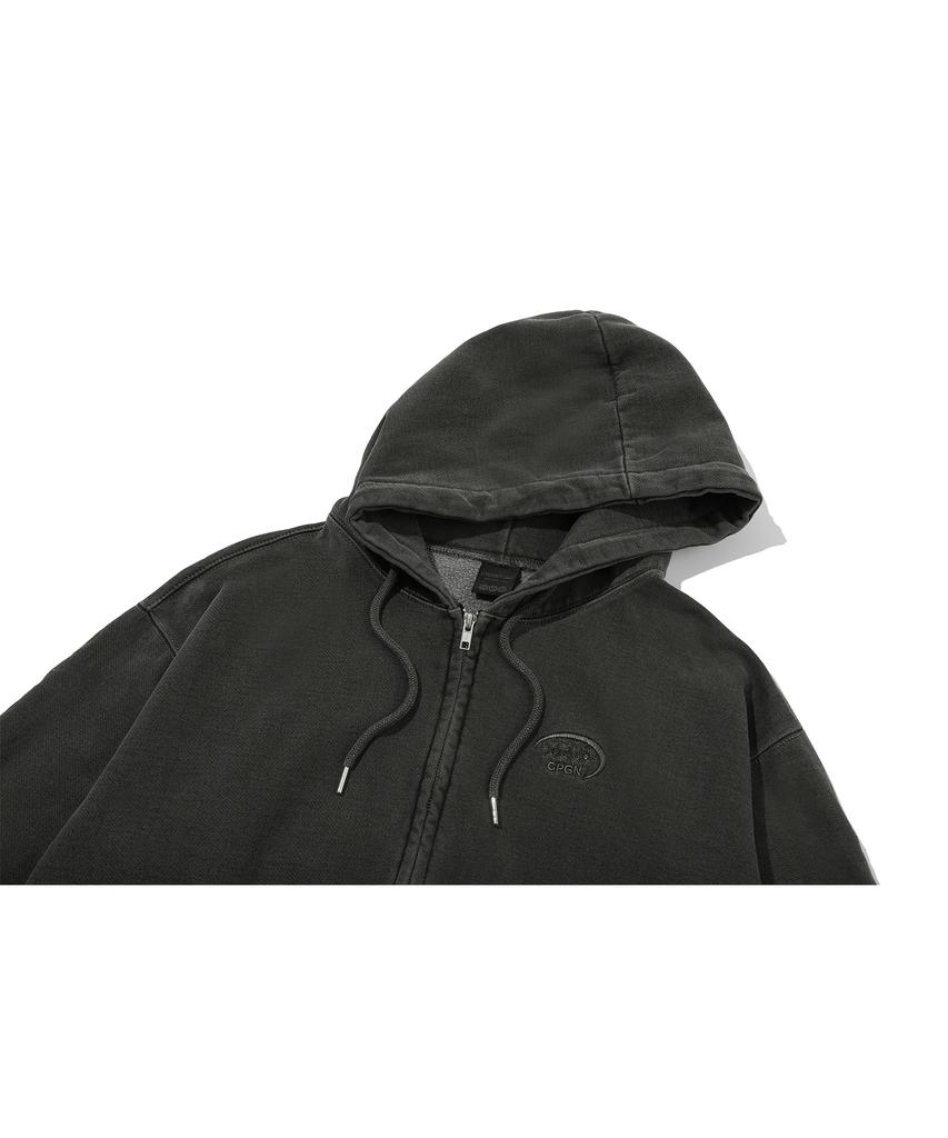 Cpgn Studio [2-Way] Sleeve Star Pigment Hoodie Zip-Up Smoke Black